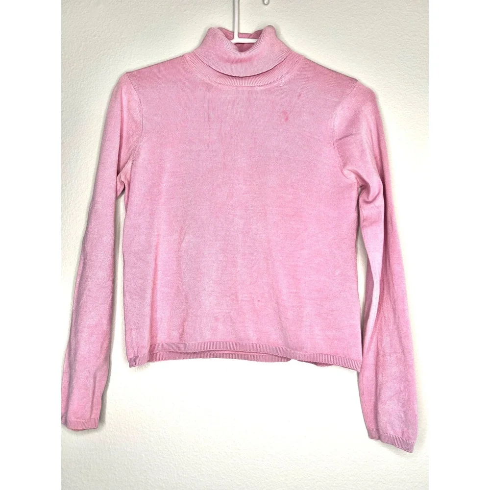 August Silk Pink Knit Turtleneck Sweater 75% Silk Blend Size S
